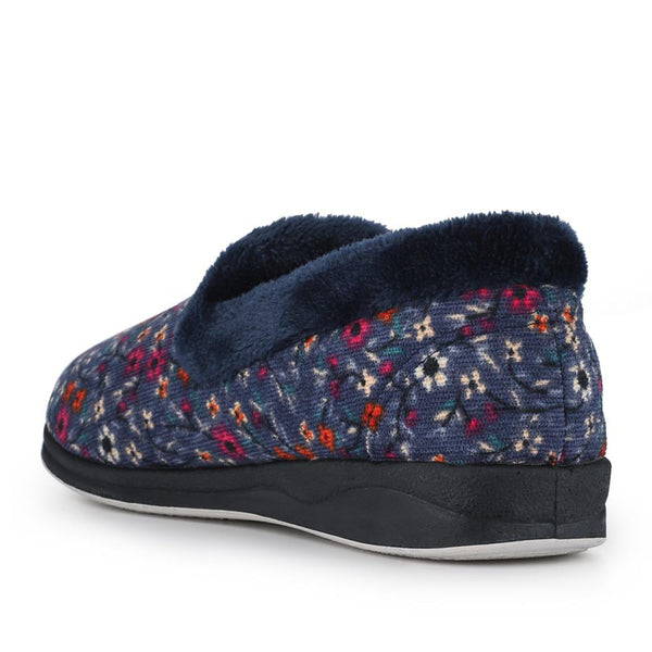 Pavers Ladies' Snug Full Slippers - BLUE FLORAL