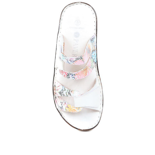 Pavers Leather Adjustable Mule Sandals - White Multi