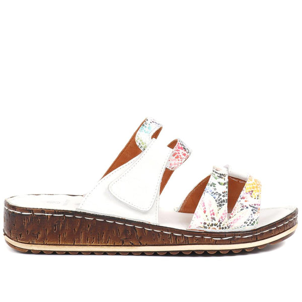 pavers Leather Adjustable Mule Sandals - White Multi