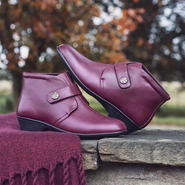 Pavers Leather Ankle Boots - Burgundy
