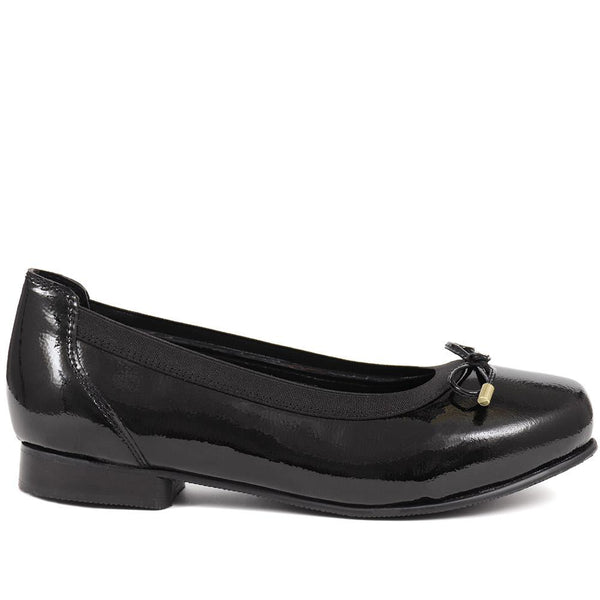 pavers Leather Ballet Pumps - Black Patent