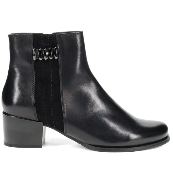 pavers Leather Block-Heeled Ankle Boots - Black