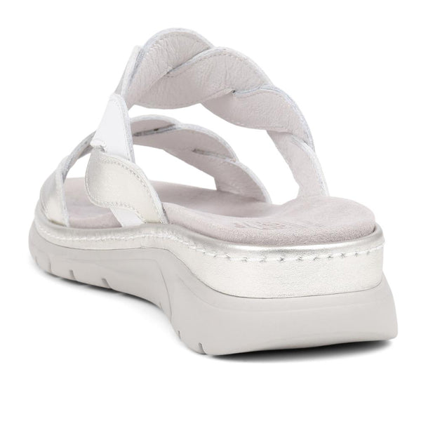 Pavers Leather Braided Mule Sandals - White-Silver