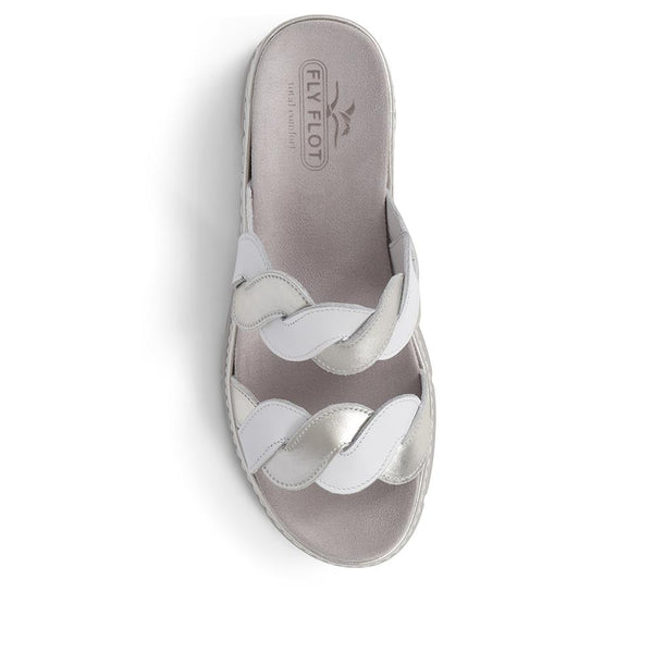 Pavers Leather Braided Mule Sandals - White-Silver