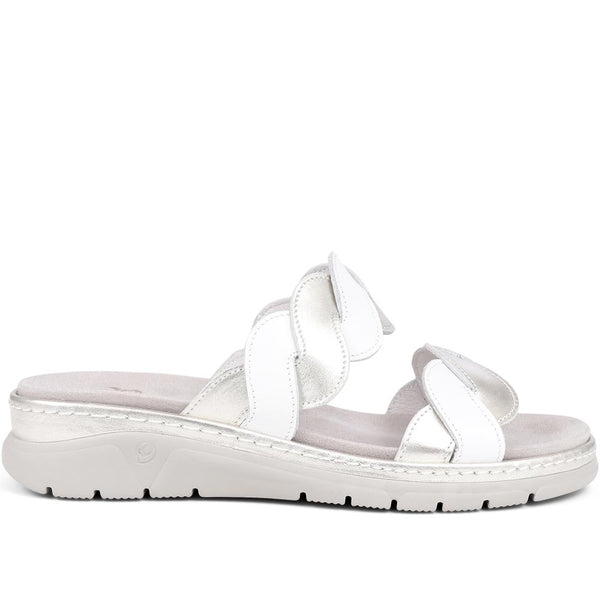 pavers Leather Braided Mule Sandals - White-Silver