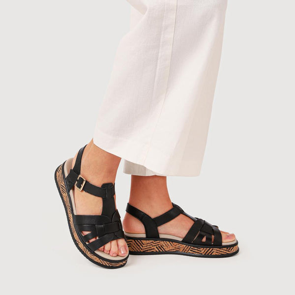Pavers Leather Buckle-Up Sandals - Black