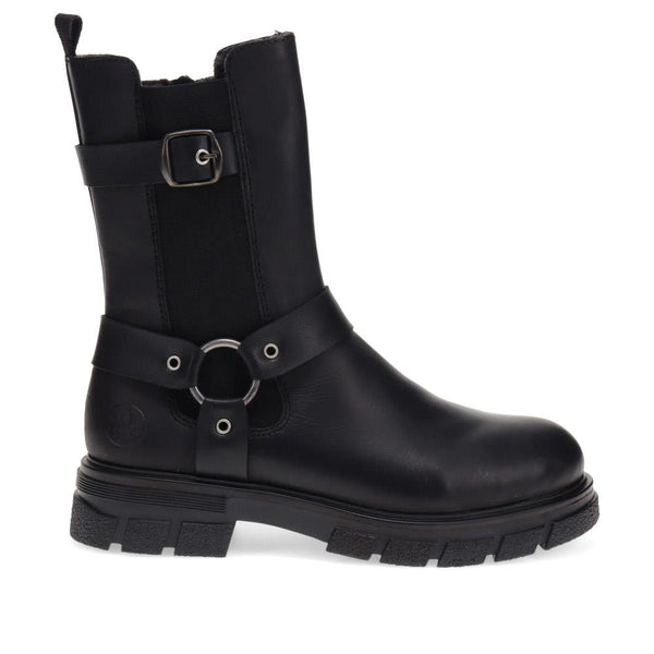 pavers Leather Chunky Ankle Boots - Black