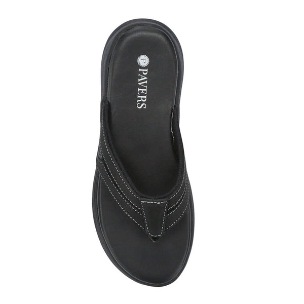 Pavers Leather Cushioned Toe Post Sandals - Black
