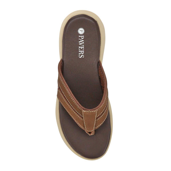 Pavers Leather Cushioned Toe Post Sandals - Brown