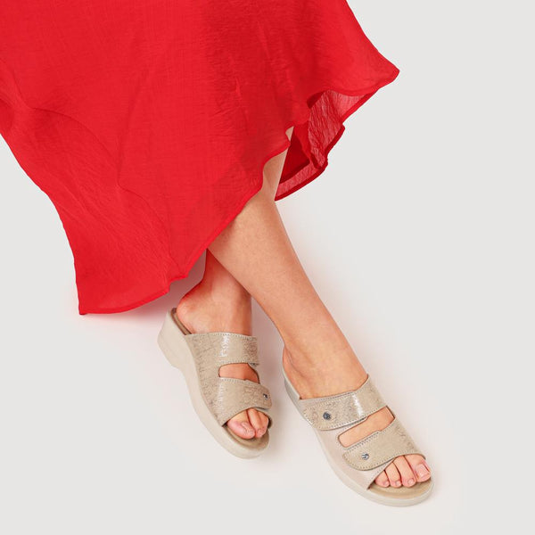 Pavers Leather Dual-Strapped Sandals - Beige