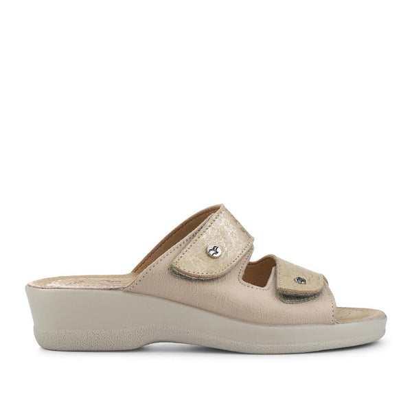 pavers Leather Dual-Strapped Sandals - Beige