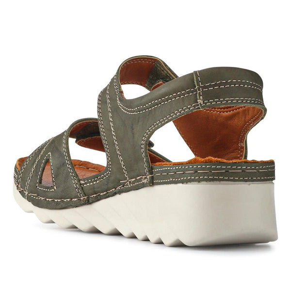 Pavers Leather Dual Touch-Fasten Sandals - Khaki
