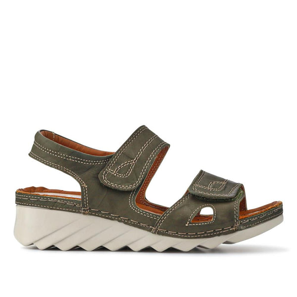 pavers Leather Dual Touch-Fasten Sandals - Khaki