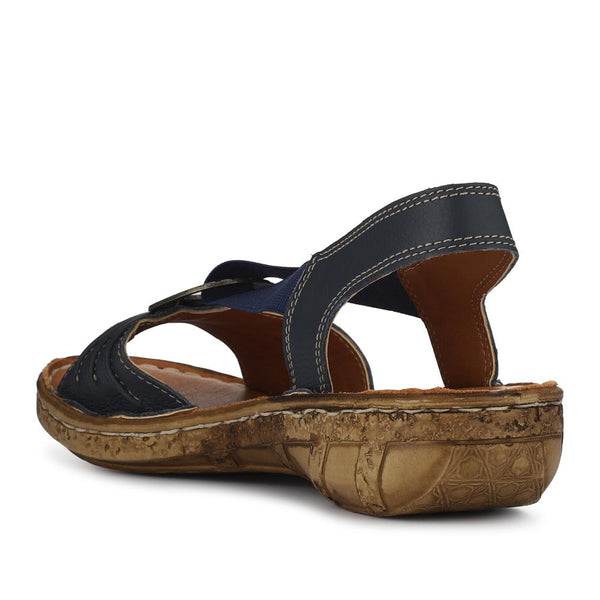 Pavers Leather Elastic-Fit Sandals - Navy