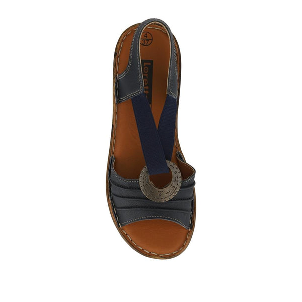 Pavers Leather Elastic-Fit Sandals - Navy