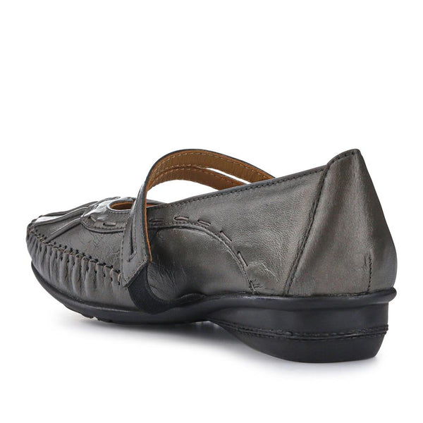 Pavers Leather Extra-Cushioned Mary Janes - Pewter