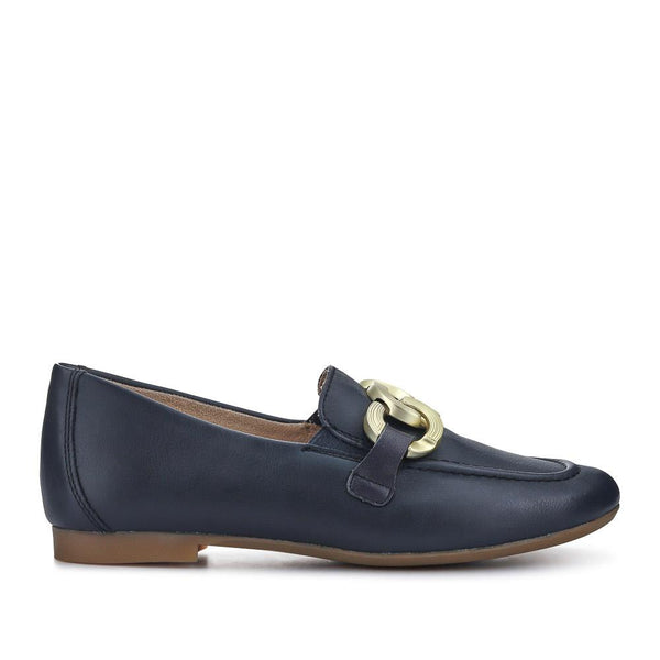 pavers Leather Heeled Loafers - Navy