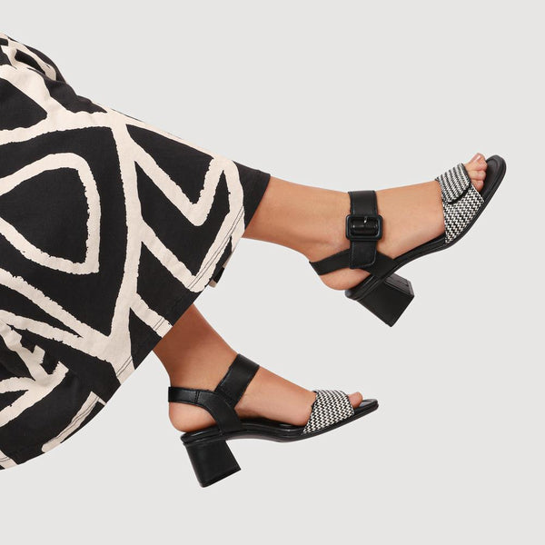 Pavers Leather Heeled Sandals - Black Multi