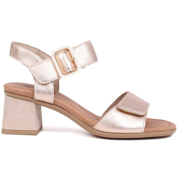 pavers Leather Heeled Sandals - Rose Gold