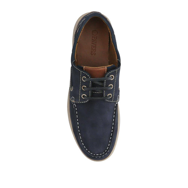 Pavers Leather Lace-Up Boat Shoes - Navy