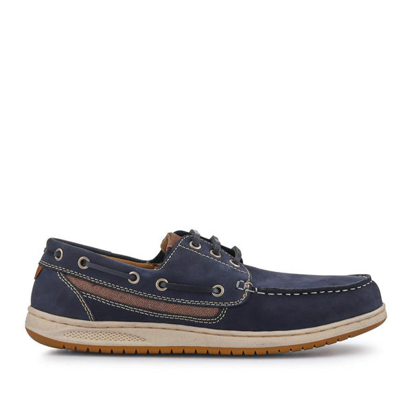 pavers Leather Lace-Up Boat Shoes - Navy