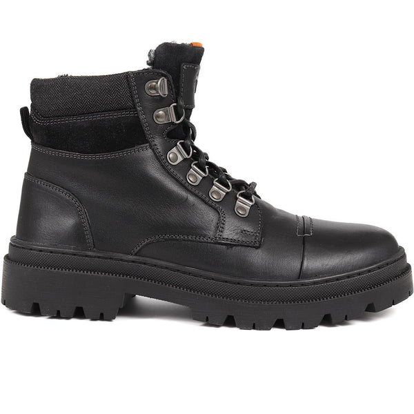 pavers Leather Lace-Up Boots - Black