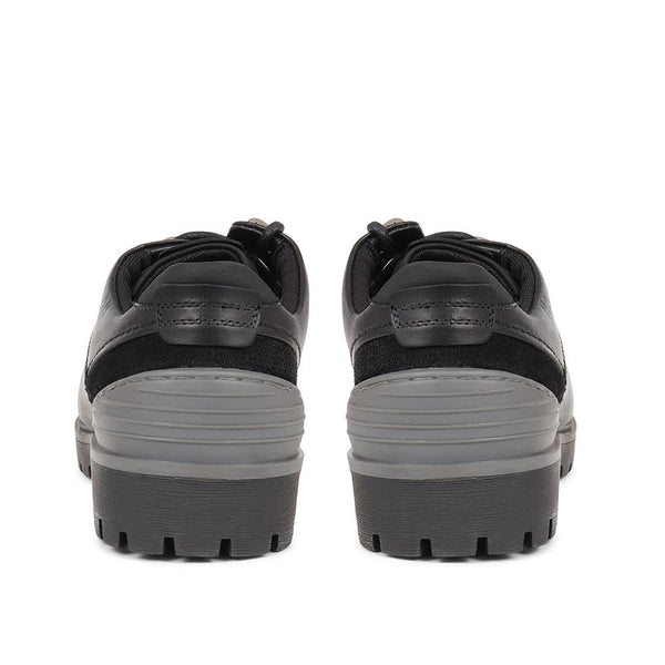 Pavers Leather Lace-Up Shoes - Black