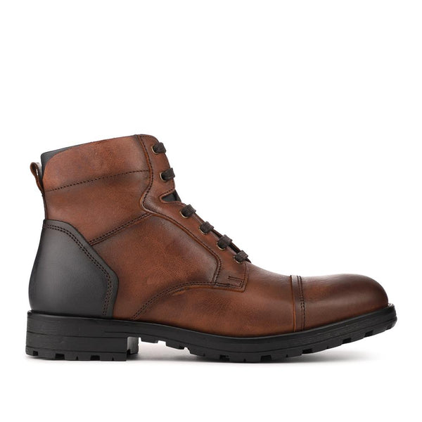 Pavers Leather Lace Up Toe Cap Boots - Brown