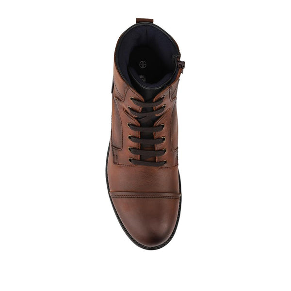 Pavers Leather Lace Up Toe Cap Boots - Brown