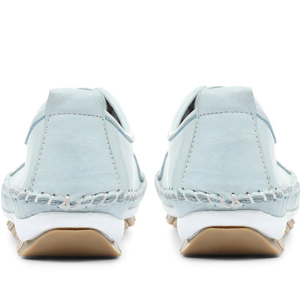 Pavers Leather Lace-Up Trainers - Baby Blue