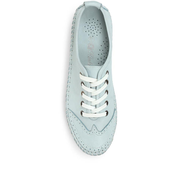 Pavers Leather Lace-Up Trainers - Baby Blue