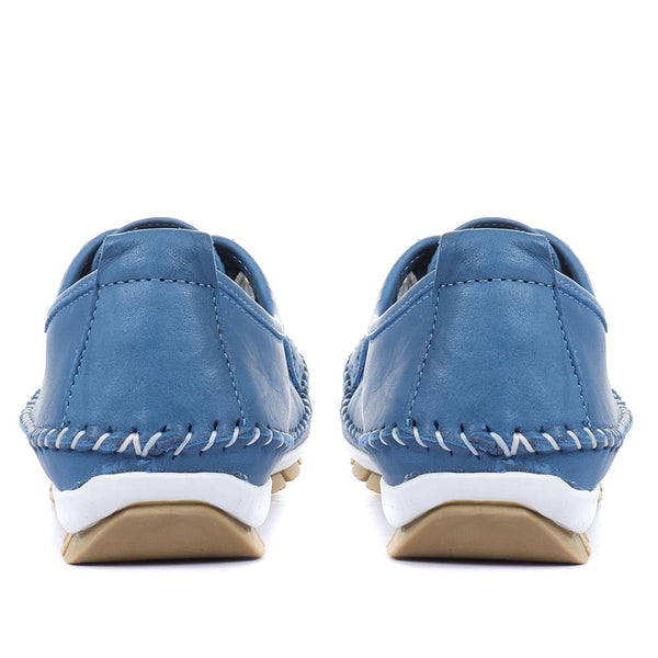 Pavers Leather Lace-Up Trainers - Blue