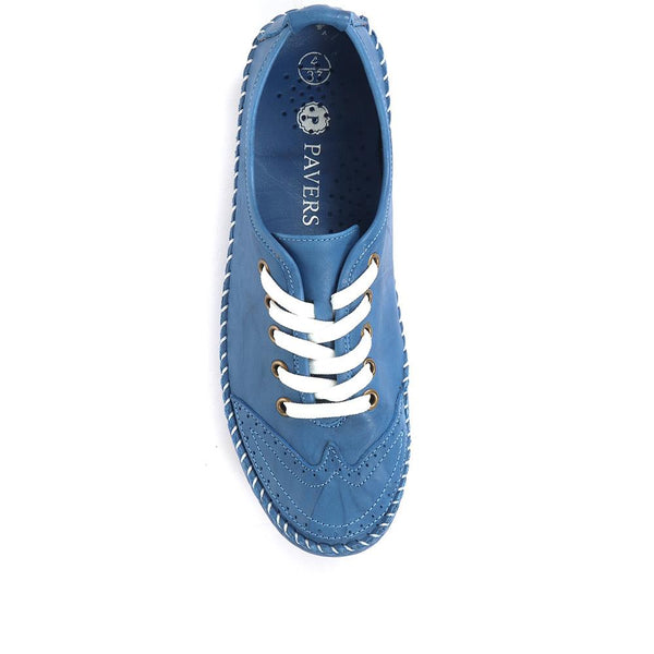 Pavers Leather Lace-Up Trainers - Blue