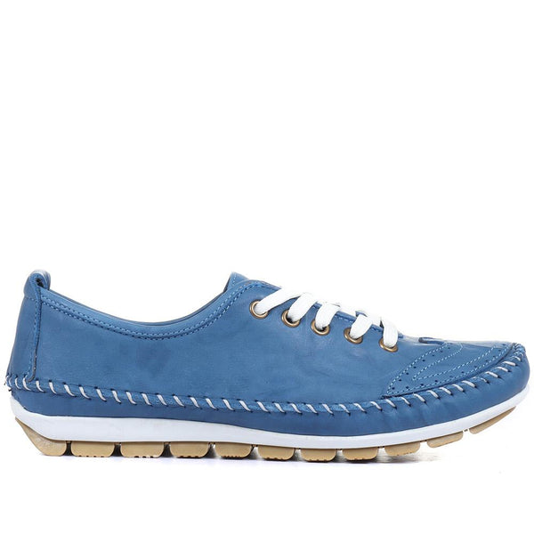 pavers Leather Lace-Up Trainers - Blue