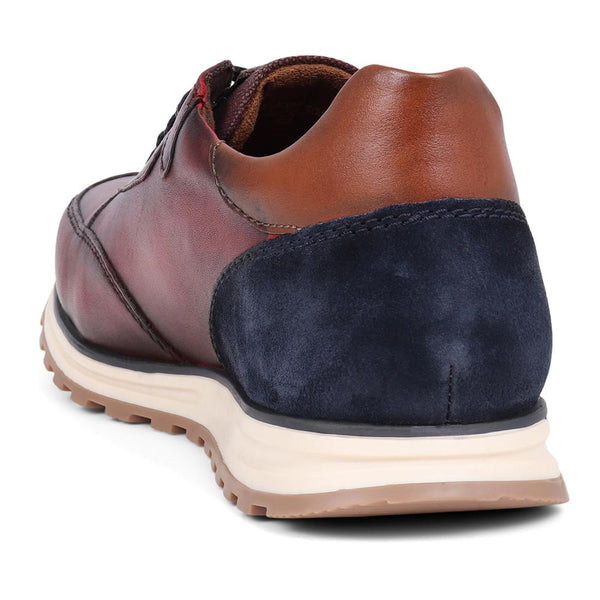 Pavers Leather Lace-Up Trainers - Burgundy