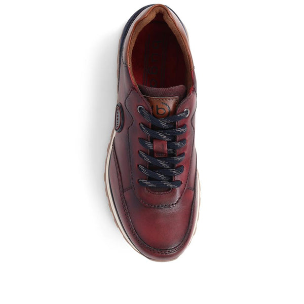 Pavers Leather Lace-Up Trainers - Burgundy