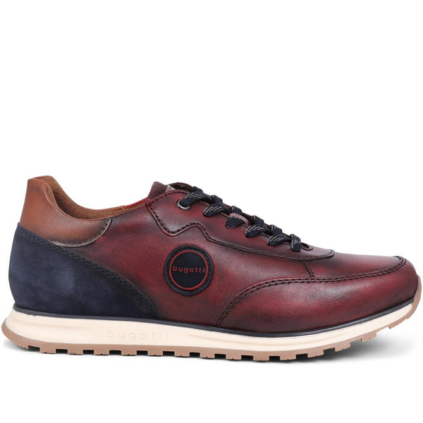 pavers Leather Lace-Up Trainers - Burgundy
