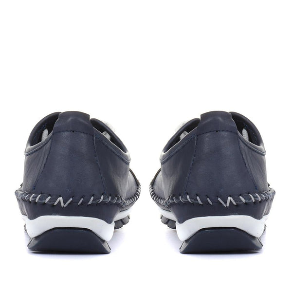 Pavers Leather Lace-Up Trainers - Navy