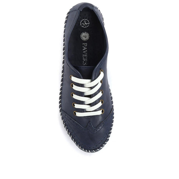 Pavers Leather Lace-Up Trainers - Navy