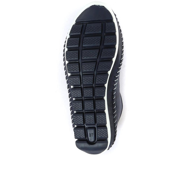 Pavers Leather Lace-Up Trainers - Navy