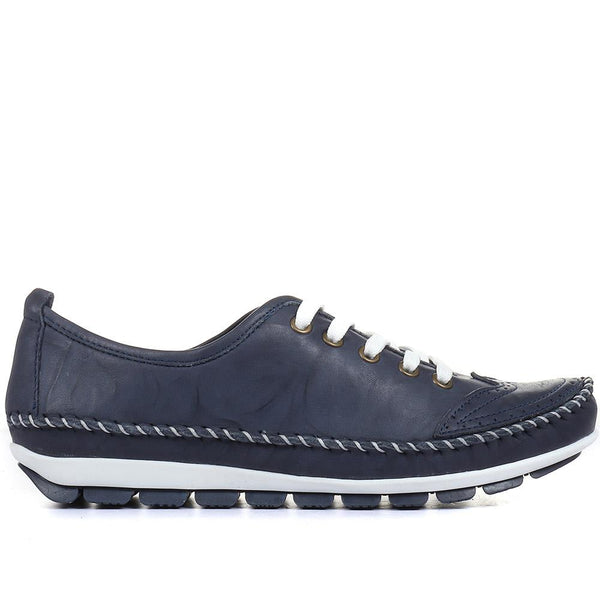 pavers Leather Lace-Up Trainers - Navy