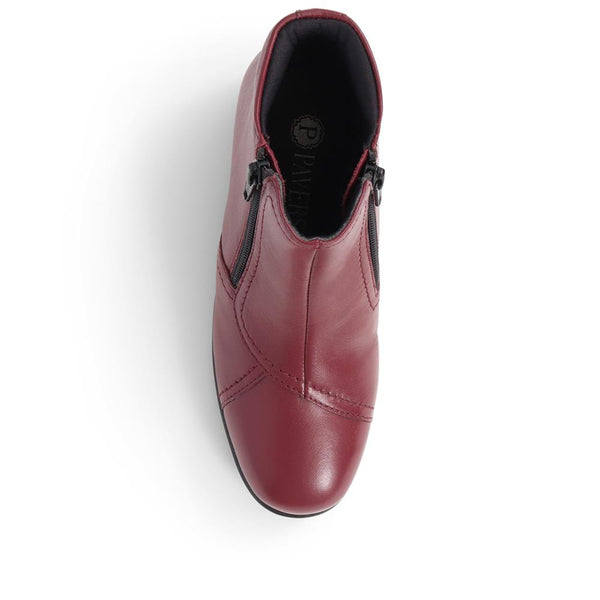 Pavers Leather Ladies Ankle Boots - Burgundy