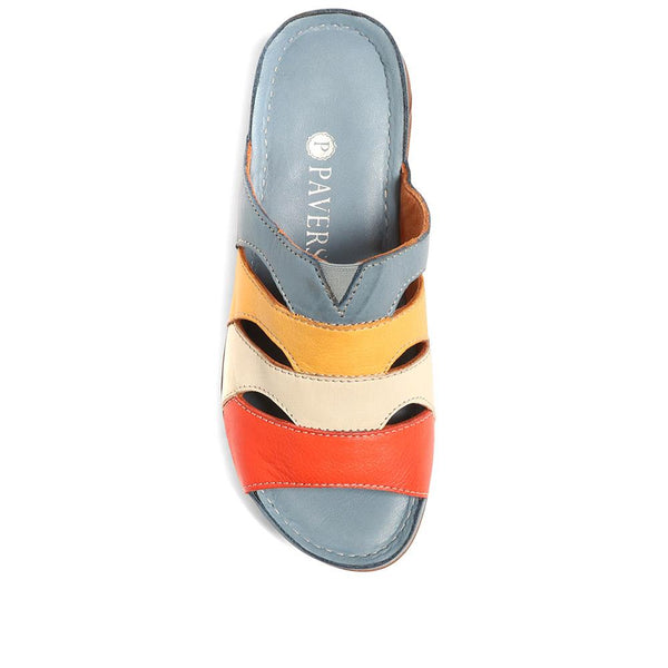 Pavers Leather Mule Sandals - Blue Multi