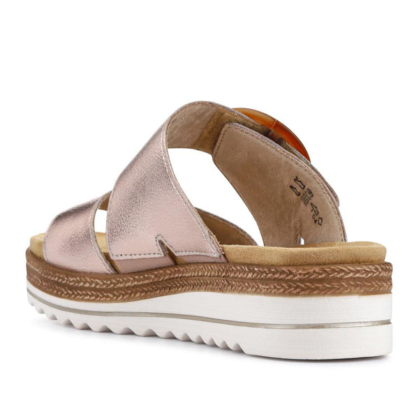 Pavers Leather Mule Wedge Sandals - Metallic