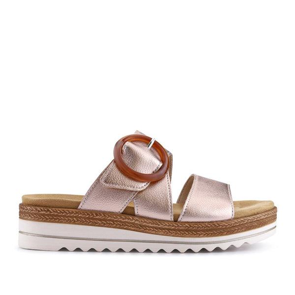 pavers Leather Mule Wedge Sandals - Metallic