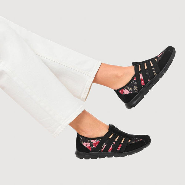 Pavers Leather Slip-On Shoes - Black Floral