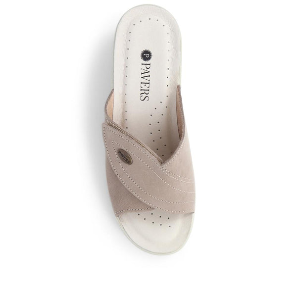 Pavers Leather Slip On Wedge Sandals - Beige