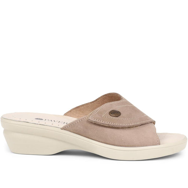 pavers Leather Slip On Wedge Sandals - Beige