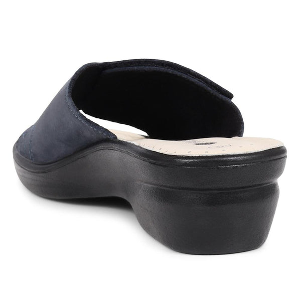 Pavers Leather Slip On Wedge Sandals - Navy