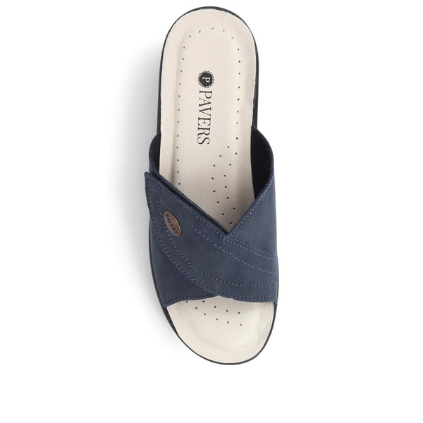 Pavers Leather Slip On Wedge Sandals - Navy